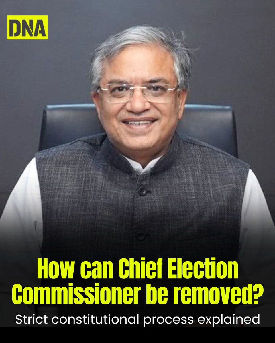 dna's tweet photo. How can the Chief Election Commissioner (CEC) of India be removed from office? Can the government or the President remove him at will? Constitutional provisions and safeguards explained.

Read Here: https://t.co/ff2b6gFj6N

#ChiefElectionCommissioner #ElectionCommission #Article324 #GyaneshKumar #dnadigital