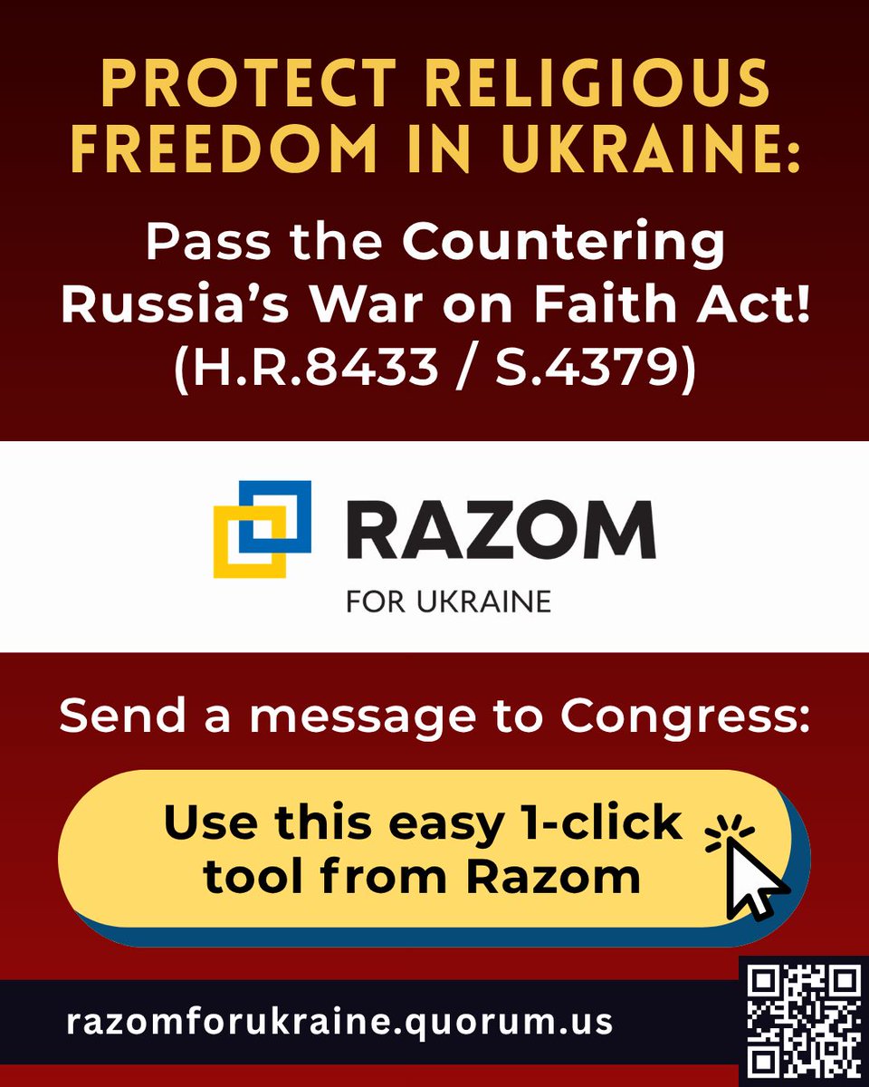 Community4UKR's tweet photo. Did you know that Russia is wiping entire church denominations off the map?

Your voice is critical:
Tell your members of Congress to support the Countering Russia's War On Faith Act! (H.R.8433 / S.4379)

Link:
https://t.co/9rOH7pbDdj

@razomforukraine #StandWithUkraine https://t.co/Urwbl5ZWBk
