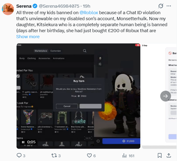 Maxz33Purityz's tweet photo. No updates on my side of things, people are still struggling with unecessary bans; Roblox needs to look into this. Their moderation is haywire. Please go show these people some support. @Roblox @Roblox_RTC #Roblox #banwave #Robloxbanwave 
@Fumsly @Serena46984075 https://t.co/2yK3SqmRCt