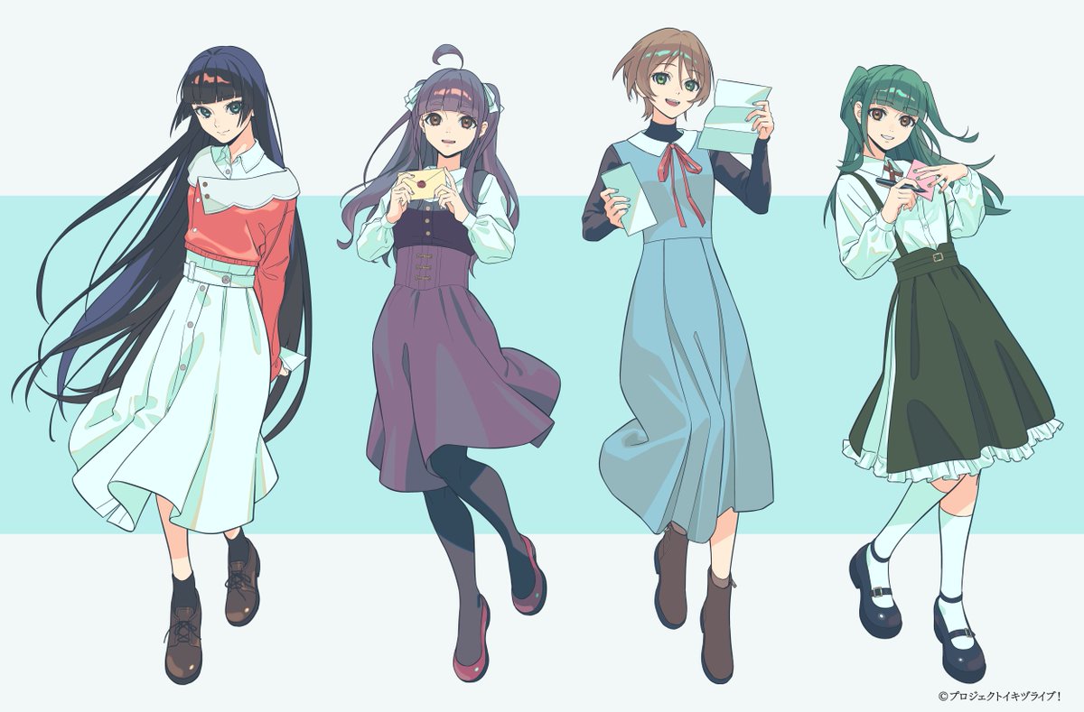 SuperciderX's tweet photo. 【Work】イキヅライブ！ LOVELIVE! BLUEBIRD いきづらい部！
未完成なラブレター／恋文乙女純情派 from いきづらい部！駒形花火(CV.藤野こころ) , 調布のりこ(CV.瀬古梨愛) , 春宮ゆくり(CV.奥村優季) , 山田真緑(CV.小戸森穂花)
リリックビデオイラストを担当しました💌🖊 https://t.co/5fglFptWzN