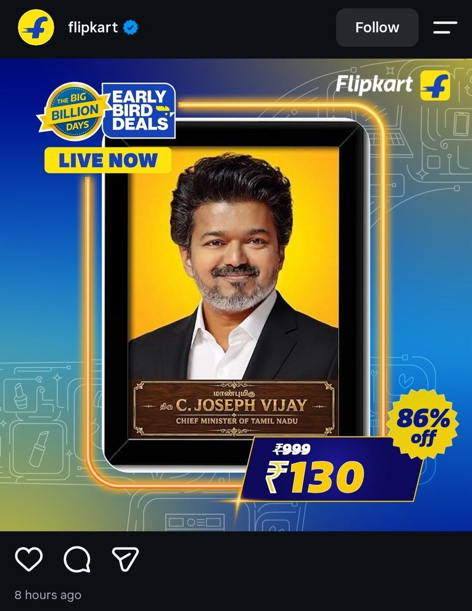 KVFC_Official's tweet photo. Flipkart billion day sale Post with @CMOTamilnadu 😯🔥🔥 https://t.co/qqqDOt1jdv