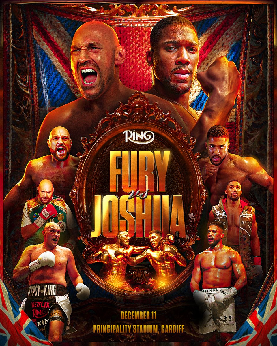 ringmagazine's tweet photo. 🚨 IT. IS. HAPPENING! 🚨

Tyson Fury and Anthony Joshua finally meet in a highly-anticipated heavyweight showdown on December 11th at Principality Stadium, Cardiff, UK 🇬🇧

#FuryJoshua | December 11th | Live on Netflix 🥊 https://t.co/XoQ9jopTNX