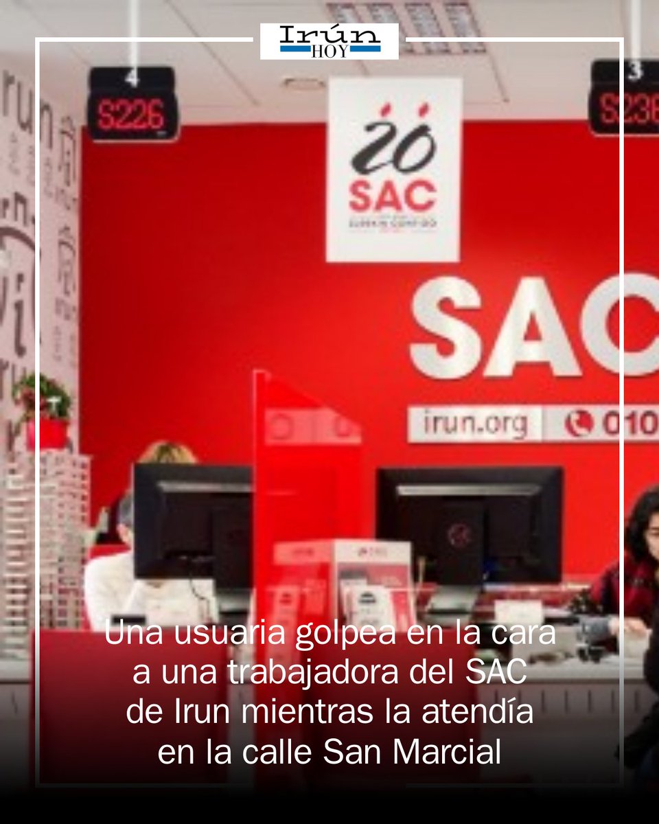 IrunEdon's tweet photo. 🚨 Una trabajadora del SAC de Irun fue golpeada en la cara por una usuaria mientras atendía al público en la oficina de la calle San Marcial. El Ayuntamiento muestra su “total repulsa” y reclama respeto. #Irun #Sucesos https://t.co/GPob4tJdlh https://t.co/3Ftatl1aeE