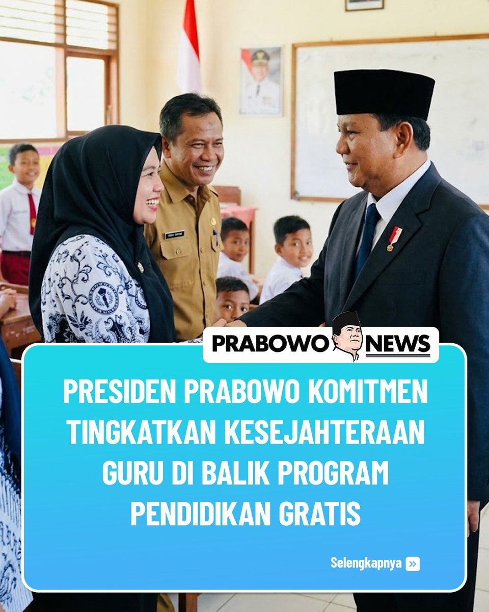 TirtaKamila's tweet photo. Presiden Prabowo komitmen tindakan kesejahteraan guru di balik program pendidikan gratis✍️👍 https://t.co/5yLXVcGRRG