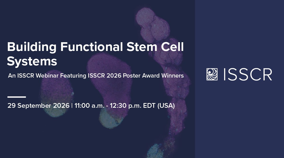 ISSCR's tweet photo. Discover ways researchers are building functional systems to probe gene regulation, model disease, &amp; engineer organ-level physiology in a variety of pluripotent stem cell systems at the upcoming ISSCR webinar, presented by ISSCR 2026 Poster Award Winners👉 https://t.co/91wF75p1qY https://t.co/NUzYJSLRHJ