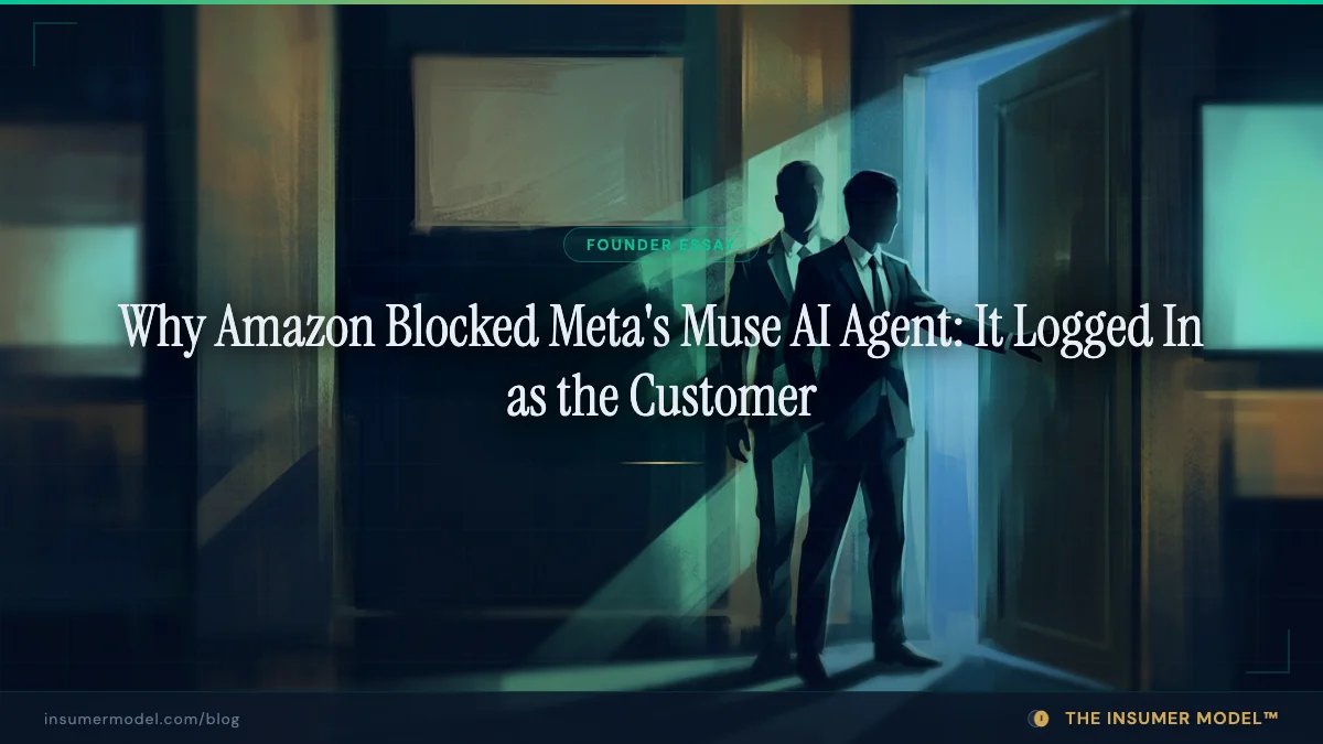 TheInsumerModel's tweet photo. Amazon blocked Meta's Muse agent on Sunday. The popup didn't say the payment failed. It said "unauthorized AI agent."

Meta kept the password away from the model. Amazon never saw the model. It saw a customer who wasn't there. https://t.co/fIXjCjJbcA