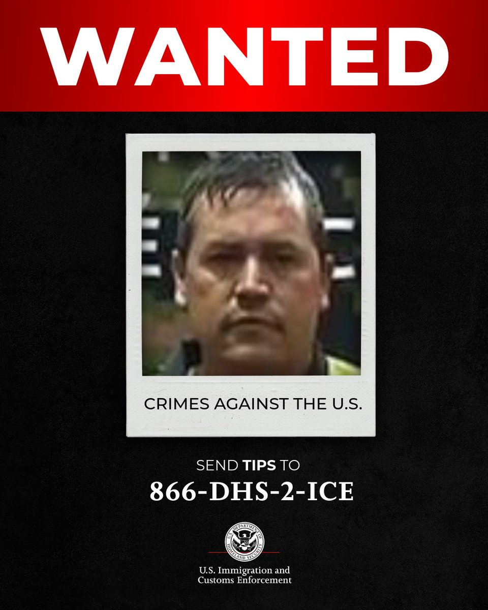 ICEgov's tweet photo. Jose Salguiero-Nevarez is a Mexican National wanted for Crimes against the U.S. as a member of the SALGUERIO-Nevarez Organization and a leader of the Sinaloa Cartel.

⚠️Do not attempt to apprehend any subject.

If you have information about his whereabouts, contact your local ICE office or call 1-866-DHS-2-ICE as soon as possible!