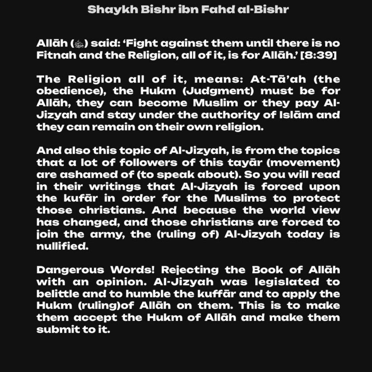 lostgreenbirds's tweet photo. JIZYAH HUMILIATES THE KUFFAR

— Shaykh Bishr ibn Fahd al-Bishr https://t.co/wcNaQ970Pg