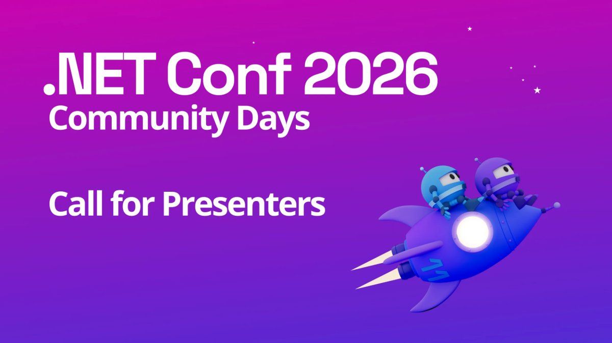 TrailheadTech's tweet photo. Submit your 30-minute session for .NET Conf 2026 Community Days. Microsoft's .NET blog accepts proposals Sep 8 to Oct 6. #dotnet #dotnetconf

https://t.co/JXPEmSyJj7 https://t.co/z3ViJBzYjm