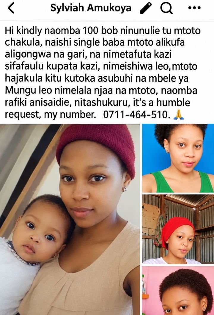 Sylviah_Amukoya's tweet photo. i'm a jobless widow nimeishiwa leo i humbly beg for 100 bob i buy food for my daughter it's a humble request my no. 0711-464-510.

#WantamPlusChange #AccraReset #WhyAffordableHousing Uhuru Kenyatta Jubilee Party Ruto At UNGA Ukombozi IEBC Jirongo Affordable Housing Programme https://t.co/3616ec9Vgf