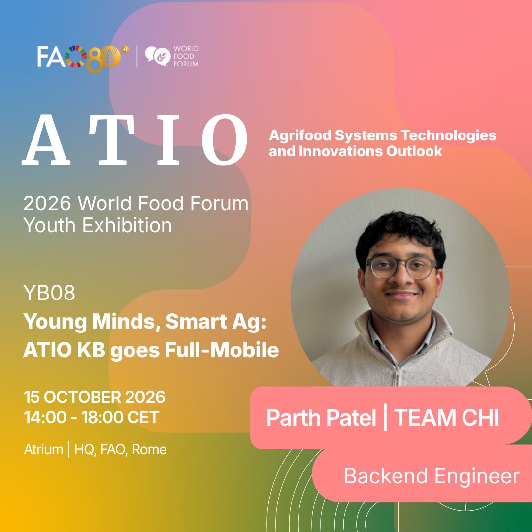 FAOInnovation's tweet photo. 👋Swipe to meet Team Chi!

Winners of the ATIO Knowledge Base Online Hackathon 2026, organized by @FAO’s Agrifood Systems Technologies and Innovations Outlook (#ATIO) Initiative, Team Chi will join us at the #WorldFoodForum Youth Exhibition!🌱
#AgInnovation https://t.co/BHFC8P3Nm0