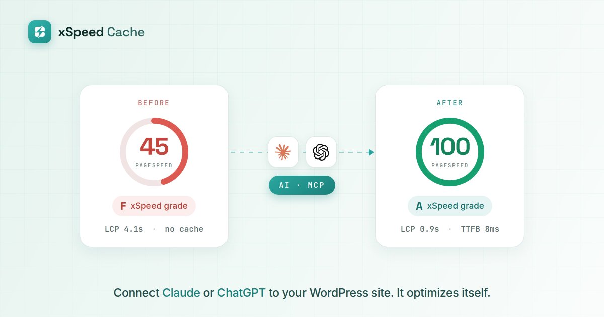 Asif2BD's tweet photo. 200M downloads. 22 years in #WordPress.
For most of the last decade I hadn't built a product from scratch myself.

Then AI arrived. So I did.

@xspeedcache launches today. Connect Claude or ChatGPT to your site and it optimizes itself.

Check - https://t.co/DBJ1Jn4d8F https://t.co/zpqUuJ3MOG