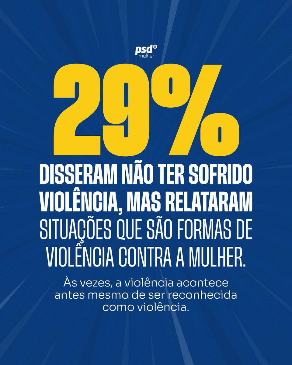 PSDMulher55's tweet photo. Nem toda violência é reconhecida por quem a vive.

Segundo o DataSenado, 29% das entrevistadas disseram não ter sofrido violência, mas relataram situações caracterizadas como violência.

Informação também protege. Reconhecer os sinais é fundamental.

💛 Compartilhe!

#PSDMulher https://t.co/8iKhsQhuT6