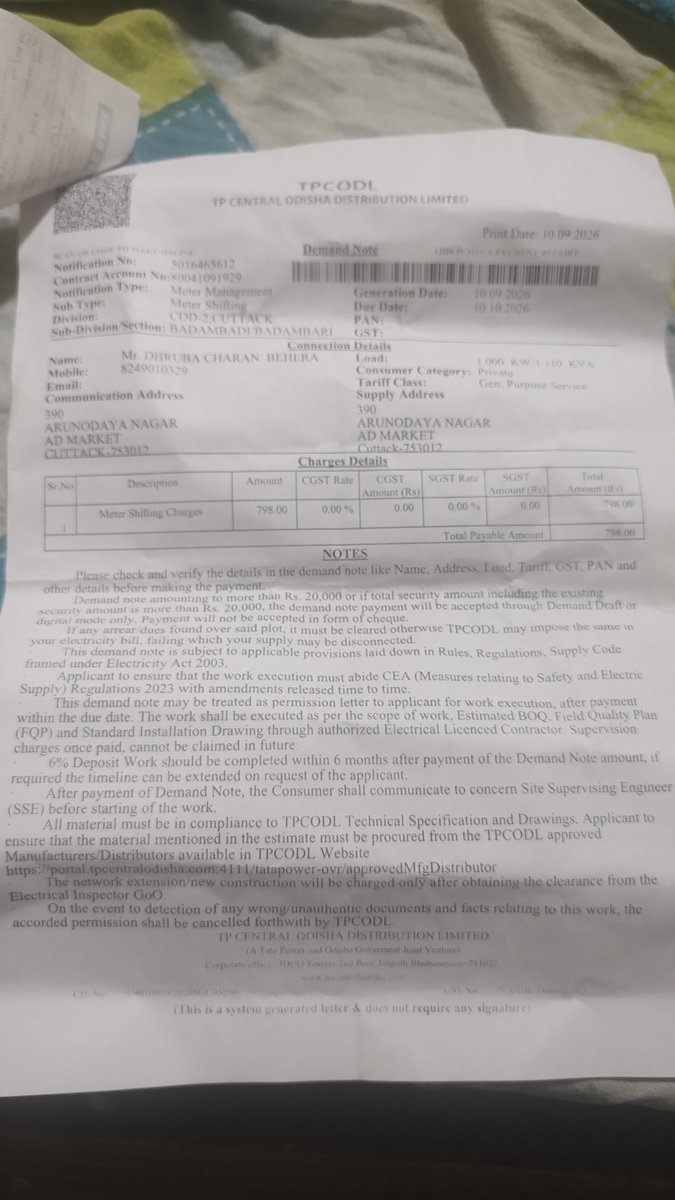 DashingDeb018's tweet photo. @TPCentralOdisha @EnergyOdisha @KVSinghDeo1 @OPTCL_Odisha I have paid for shifting of meter from 10 sep and visited office 4 times but no response from office till now every day they say tomorrow will be done please do early @KMCKataka @AD market Linkroad road badambadi divn https://t.co/icDxCmmdQN