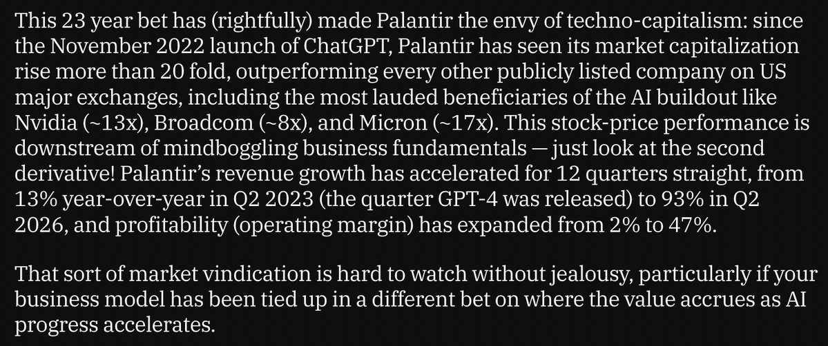 lefttailguy's tweet photo. I will be returning to @MTSlive at 10am PT today with @ByrneHobart to discuss our @arenamag piece on Palantir, the Forward Deployed Model, institutional fitness in an age of accelerating machine intelligence,  the bottleneck in converting tokens into economic value, and lab positioning in this world. Looking forward to it!