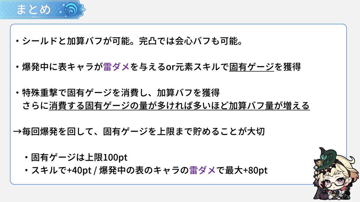 lunnoa1013's tweet photo. バレリー 無凸〜完凸性能解説
・シールダー
・加算バフ、凸で熟知バフと会心バフが可能。
・毎ローテ爆発を回して加算バフの量をあげることが大切。
・チャージと攻撃力をガン盛りしてください。 https://t.co/s4AFxLgVOF