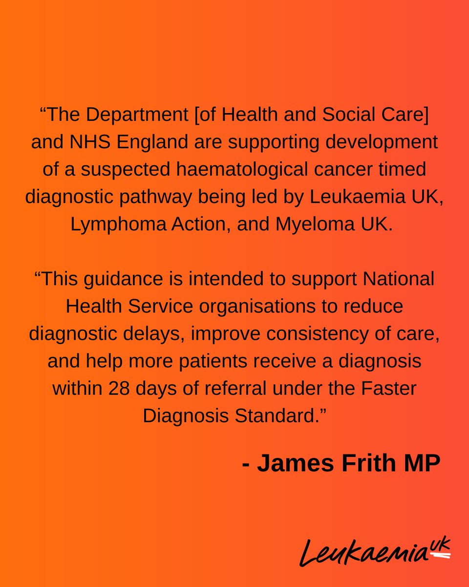 LeukUK's tweet photo. Great to see @JamesFrith MP, our new cancer minister, highlight our work with @LymphomaAction and @MyelomaUK on diagnostic pathways to help more blood cancer patients receive a diagnosis within 28 days of referral. 🩸

You can read his written response here: https://t.co/2oaWABrhfW