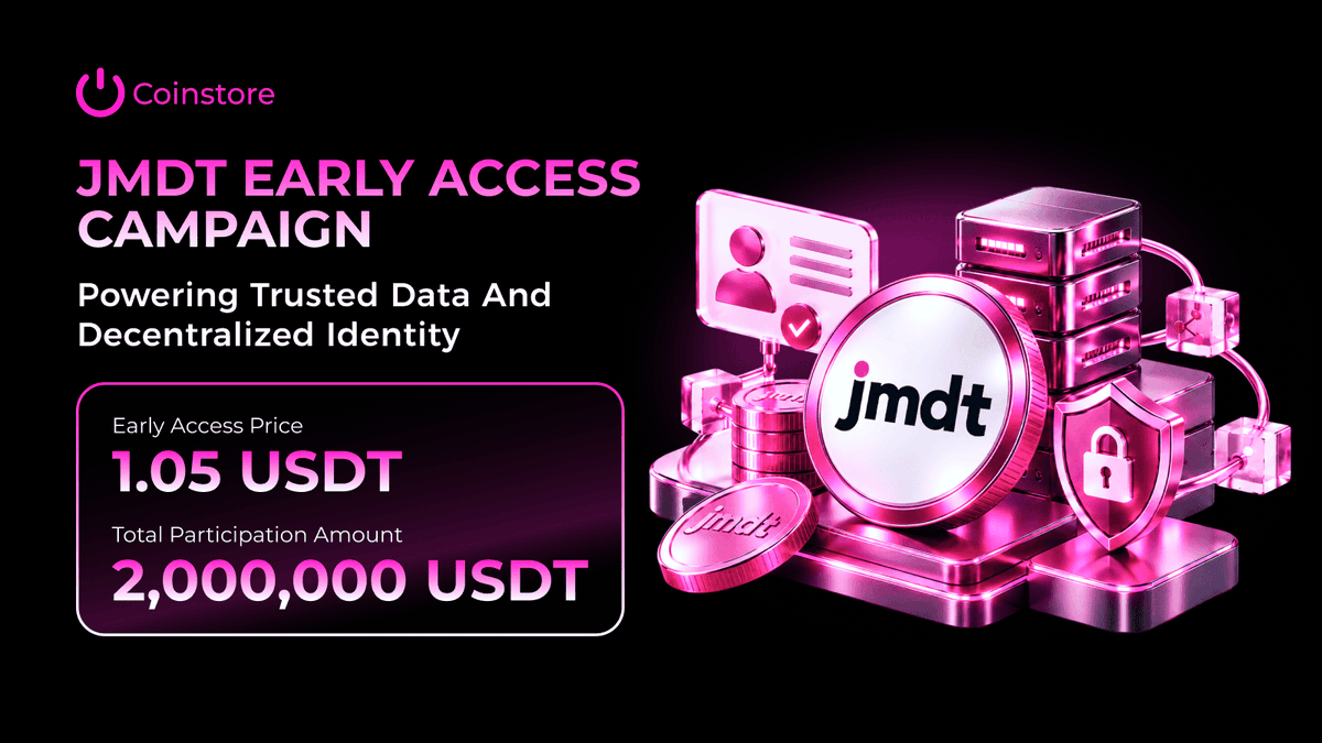 CoinstoreExc's tweet photo. 🚀 JMDT Early Access Campaign Is Now Live on Coinstore!

Get early access to $JMDT, the native utility token powering Truth Layer, an enterprise-grade decentralized data and identity infrastructure built for privacy-preserving applications.
🔹 Early Access Price: 1.05 USDT
🔹 Total Participation Amount: 2,000,000 USDT
🔹 Campaign Ends: Sep 27, 2026, 18:00 (UTC+8)
🔹 JMDT/USDT Listing: Sep 28, 2026, 16:00 (UTC+8)

🔐 Vesting Schedule
✅ 25% unlocked at the first distribution
✅ Remaining 75% released over 12 months
✅ 6.25% of the total allocation unlocked each month

JMDT supports decentralized identity, enterprise data processing, Layer 2 execution and network validation across the Truth Layer ecosystem.

👉 Join Now: https://t.co/4hSo4HMoN6
🌐 https://t.co/gTN0rblKwa
𝕏 https://t.co/48M5bUkrLA

⚠️ JMDT is an innovative blockchain project and may experience significant price volatility after listing. Returns and post-listing prices are not guaranteed. Please review the campaign rules, conduct your own research and participate responsibly. DYOR.

#Coinstore #JMDT #TruthLayer #EarlyAccess #Blockchain