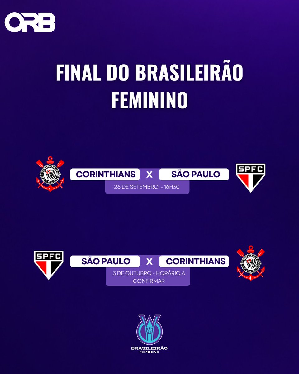 orbsportsbr's tweet photo. TEM CLÁSSICO PAULISTA NA DECISÃO! 🔥 #Corinthians e #SãoPaulo se enfrentam pelo título do #BrasileirãoFeminino. O campeão ainda leva R$ 2 milhões em premiação.

#FutebolFeminino https://t.co/RsLFS76tGH