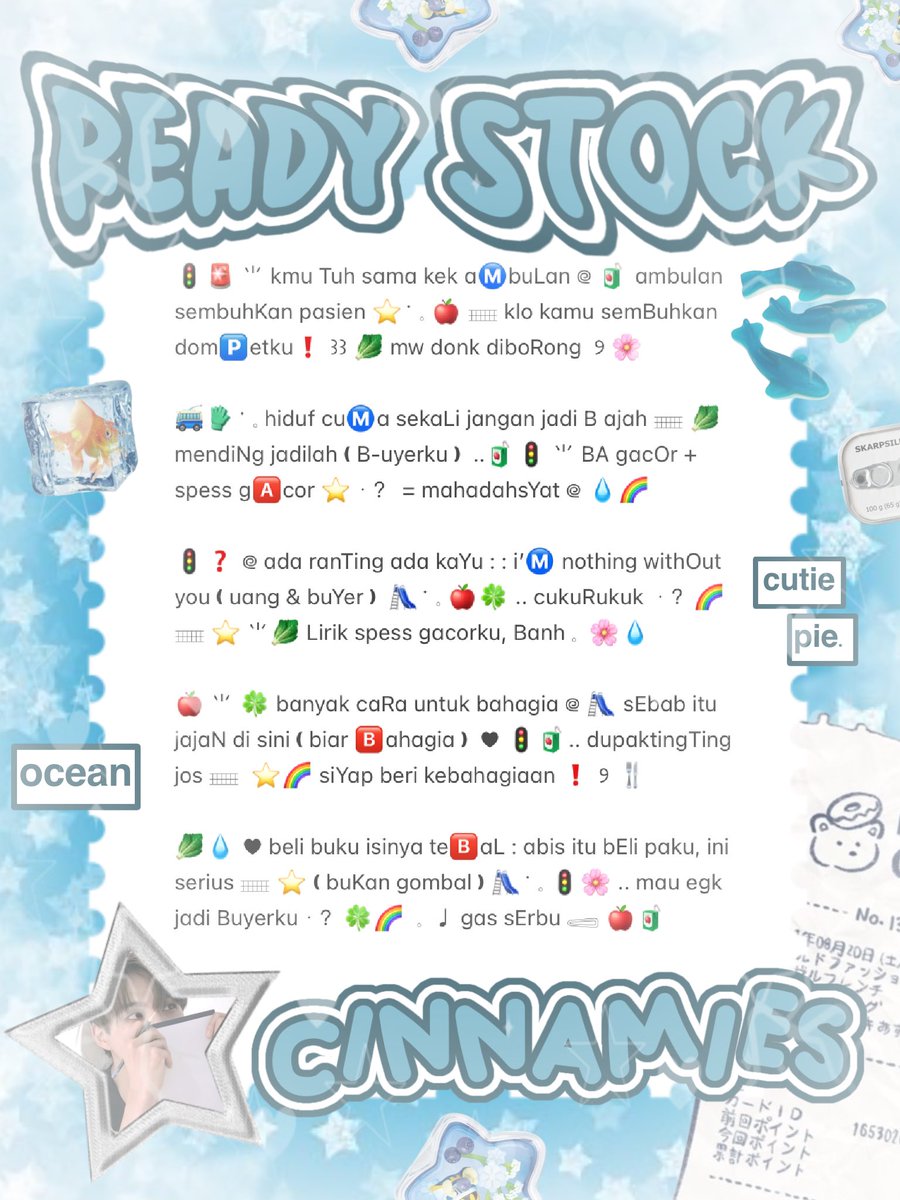 cinnyamies's tweet photo. ╭┈  ֹ   help repost? thankies, sweetie 🐳

{ II } ׁ ๑ 🪽.. haii, timan — timun ?! naka punya wording ready stock nih 𓏏𓏏 ִ ⊹  bio 3.500/each 𖢷 ׅ  ࣪  ⸝⸝ pinned, greetings 5.500/each💧🦴 yuk, ping chat:ie aku &amp;. take sekarang juga   𓈒˚ >___^ 

#bealanjaㅤ https://t.co/x7yER9YpPf