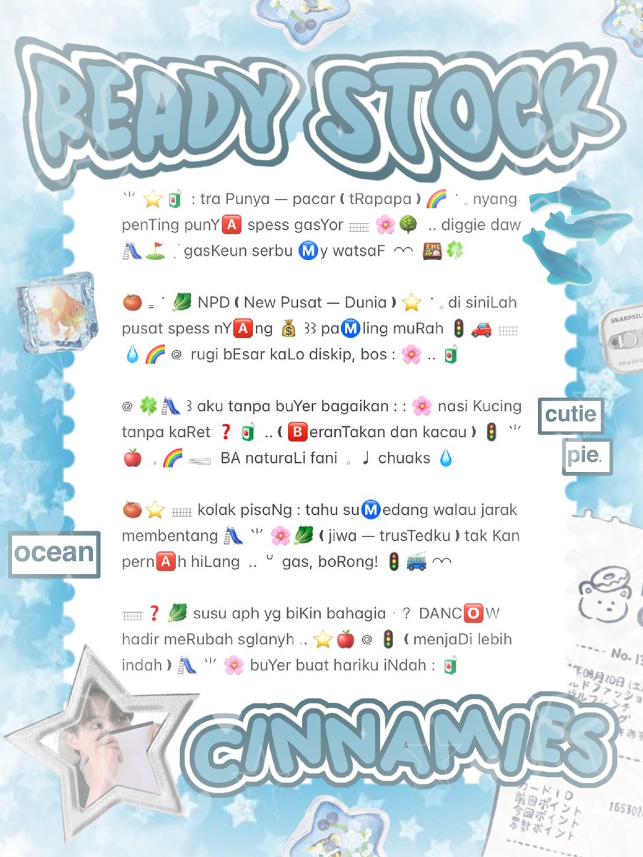 cinnyamies's tweet photo. ╭┈  ֹ   help repost? thankies, sweetie 🐳

{ II } ׁ ๑ 🪽.. haii, timan — timun ?! naka punya wording ready stock nih 𓏏𓏏 ִ ⊹  bio 3.500/each 𖢷 ׅ  ࣪  ⸝⸝ pinned, greetings 5.500/each💧🦴 yuk, ping chat:ie aku &amp;. take sekarang juga   𓈒˚ >___^ 

#bealanjaㅤ https://t.co/x7yER9YpPf