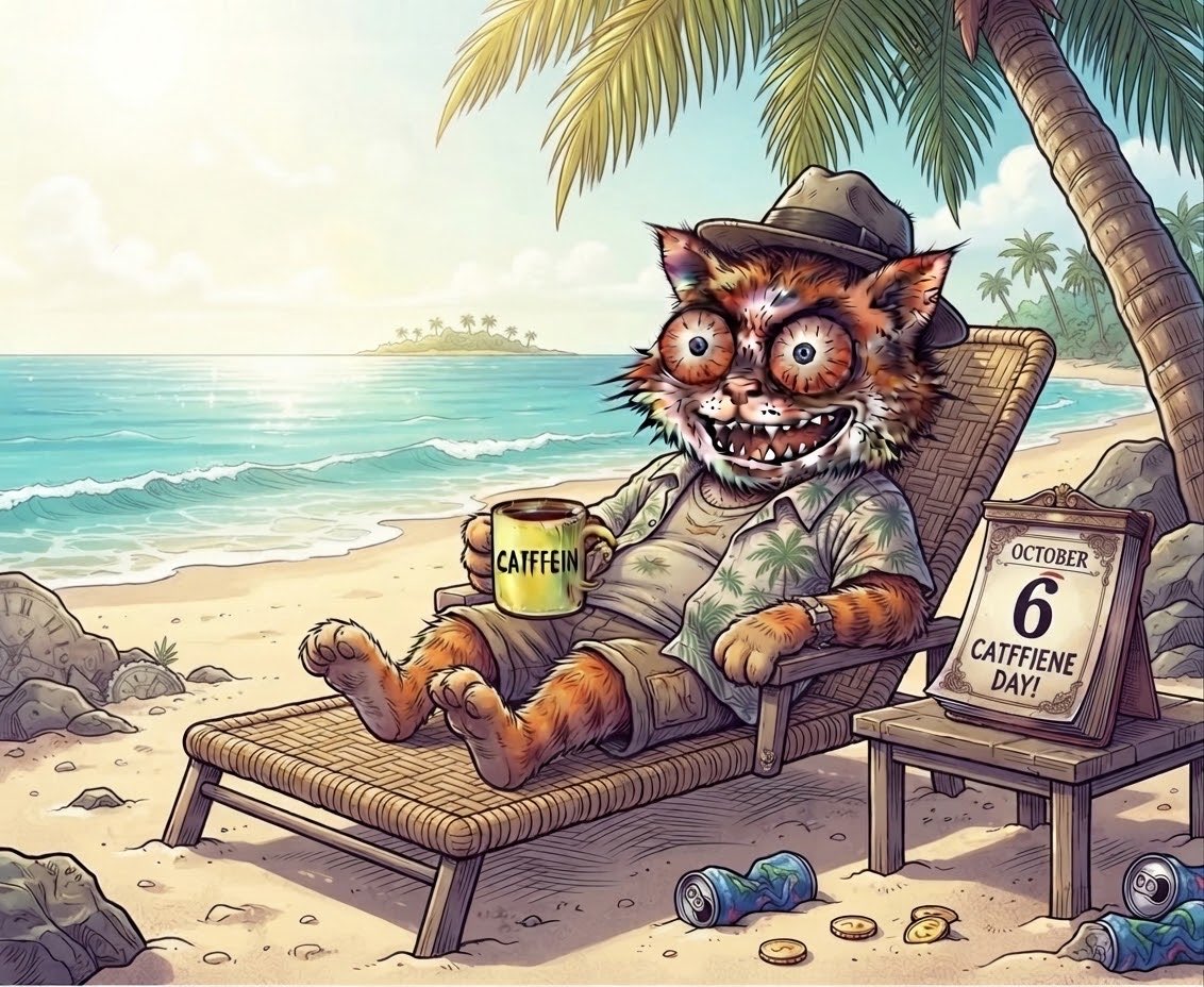 CaffeineCatCoin's tweet photo. Some call it "on the beach relaxing." We  call it "pre-gaming the $CATFFEINE explosion on October 6th." 🌴

The wider the eyes, the bigger the gain. Let's get wired.

📃 Telegram in bio.

#Catffein #Crypto #Solana #NFT #October6 #CATFIENE #memecoin #pumpfun #altcoins #degens https://t.co/YHZisPJKuH