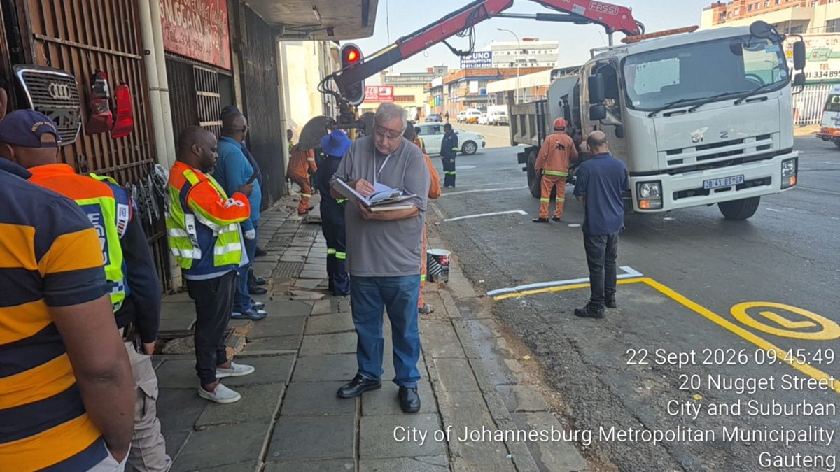 RegionF_Joburg's tweet photo. Law enforcement teams are in Ward 124 conducting inspections. An illegally operating business was identified, with some workers fleeing the scene. JMPD impounded compressors and other equipment, while a Level 2 electricity disconnection was effected for non-payment.#JoburgByLaws https://t.co/5s6gGOA2fs