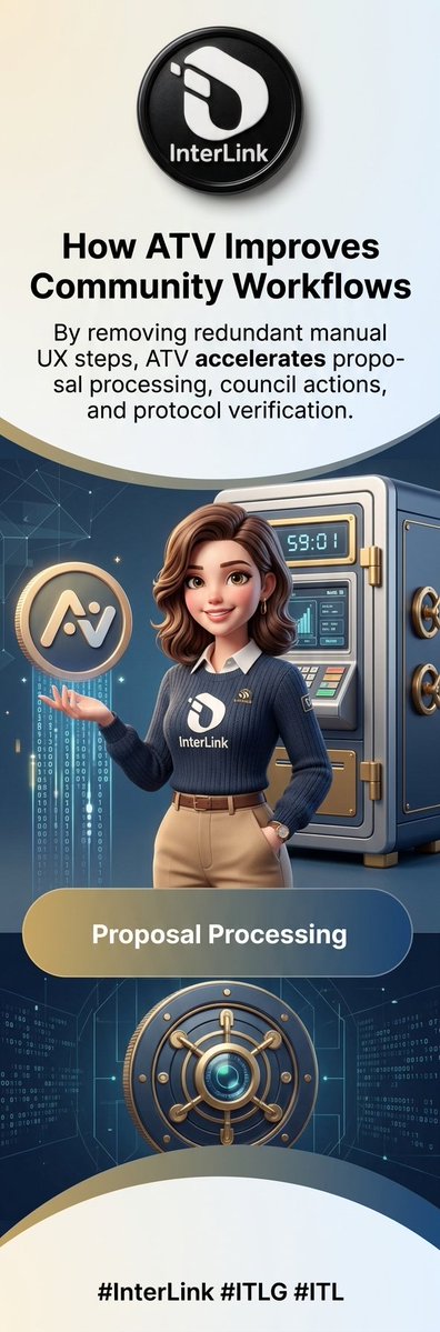 doogreenx's tweet photo. How ATV Improves Community Workflows
By removing redundant manual UX steps, ATV accelerates proposal processing, council actions, and protocol verification.
#InterLink #ITLG #ITL https://t.co/SMFhfrbYPk
