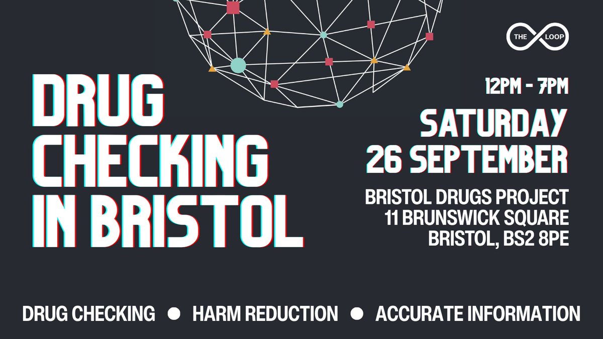 WeAreTheLoopUK's tweet photo. On Saturday, we are drug checking in #Bristol
How does it work?
1. Surrender a substance 
2. Tell us what you think it is &amp; about your drug use
3. We do lab tests inc. a test for synthetic opioids
4. After ~1 hour, we have results &amp; can give honest advice
https://t.co/yXaWKNenKm https://t.co/F6LnzwB3CJ