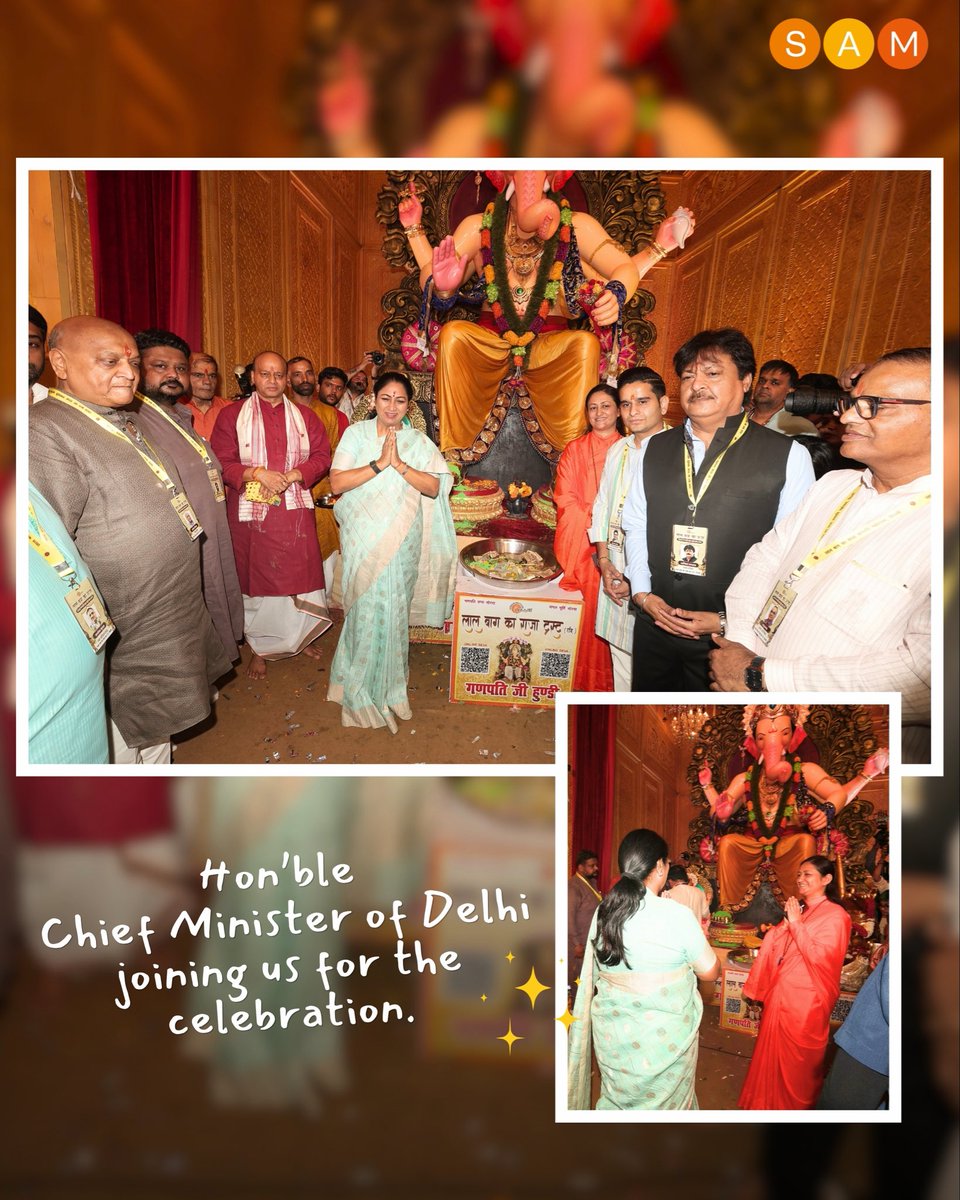 SAMWorkshops's tweet photo. [1/2] A special moment at SAM Bhajan Clubbing × Lal Bagh Ka Raja, Delhi — where devotion created a beautiful space for connection, respect and togetherness. ✨

Swami Narendranand Ji, National Secretary, DJJS, honoured the esteemed trustees of Lal Bagh Ka Raja. https://t.co/BokLtmhW1a