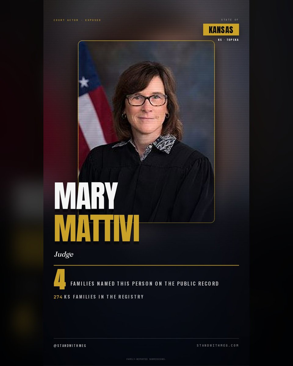StandwithMeg's tweet photo. β οΈ π¨ Judge Mary Mattivi β Shawnee County, Kansas β named by 4 families in family-reported submissions. Add your story β https://t.co/WZkttTuuEd FAMILY-REPORTED SUBMISSIONS. #StandWithMeg #JudgeMaryMattivi #KSFamilyCourt #ShawneeCountyKS #CourtTransparency https://t.co/BM8iJd87Zu