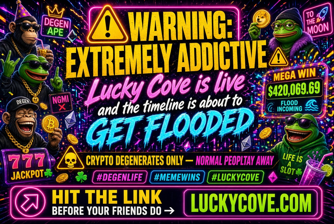luckcoveslots's tweet photo. Warning: Extremely addictive ⚠️
Lucky Cove is live and the timeline is about to get flooded
Crypto degenerates only — normal people stay away
#DegenLife #MemeWins #LuckyCove
Hit the link before your friends do → https://t.co/NtmoS1lbWF https://t.co/5KPTgm3nE6