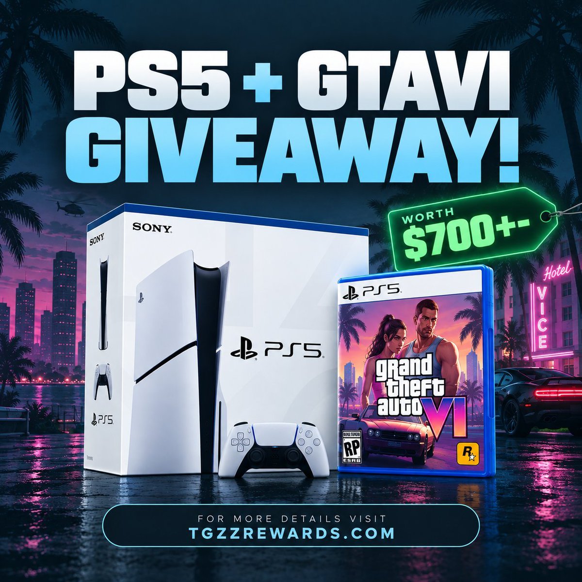 TGZZRewards's tweet photo. 🎁 $700+ GIVEAWAY! 

ONE LUCKY WINNER IS GETTING A PS5 + GTA VI! 🎮🔥

❤️ LIKE + 🔁 RT
👥 TAG 1 FRIEND

ENTER HERE: https://t.co/spnMnrM82N

GOOD LUCK! 🍀 https://t.co/0HtBe5Yqg0