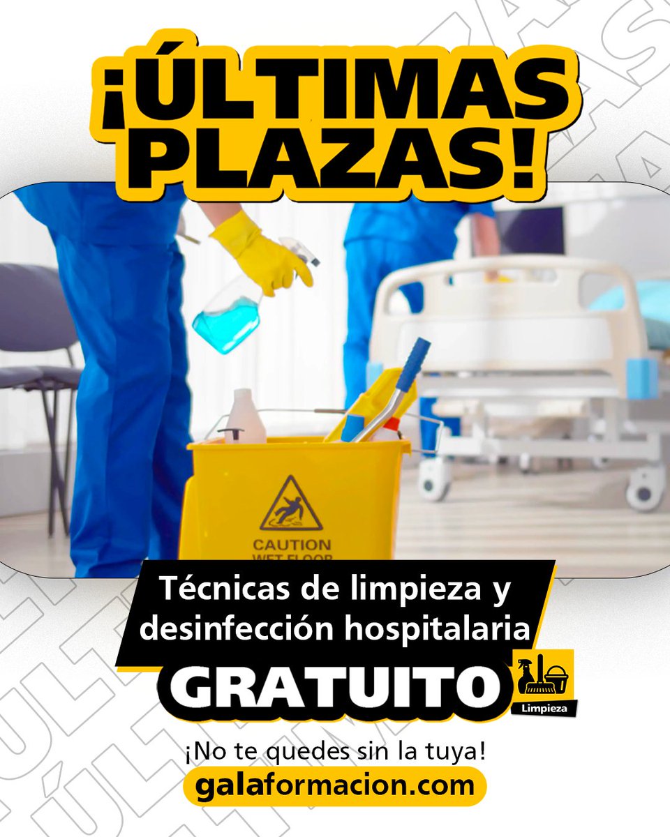 galaformacion's tweet photo. 🚨 ÚLTIMAS PLAZAS de nuestros cursos GRATUITOS de limpieza:
🧼 Coordinación equipos de limpieza
🏥 Limpieza y desinfección hospitalaria

Formación 100% OFICIAL
Si trabajas en limpieza y quieres mejorar tu perfil, solicita tu plaza en https://t.co/ef4f0xOmDw
#LimpiezaHospitalaria https://t.co/ulVxGtEpwx