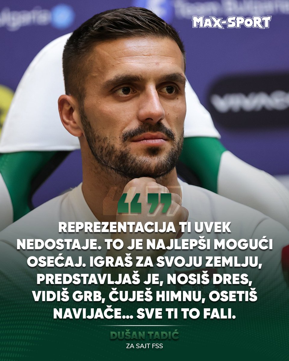 maxsport__'s tweet photo. Dušan Tadić je ponovo tu, sa „desetkom“ na leđima i u ulozi jednog od lidera nove generacije Srbije. 🇷🇸

U razgovoru za sajt Fudbalskog saveza Srbije, Tadić je govorio o saradnji sa selektorom Veljkom Paunovićem, odluci da se vrati u nacionalni tim, ali i ulozi najiskusnijeg igrača u ekipi.

"Imam osećaj kao da nikada nisam ni odlazio. Sve su to naši ljudi, sa svima sam ostao u dobrim odnosima i čuo se sa mnogima. Kao da sam bio na nekom godišnjem odmoru i sada se vratio. Kada sam se povukao, bilo je dosta poziva da se vratim, ali tada nisam bio spreman. Želeo sam da završim to poglavlje, mislio sam da treba mlađi da preuzmu odgovornost i da krene neka nova priča. Posle sam otišao u Emirate, Veljko me je i tada zvao, ali bio sam daleko i nije se namestilo." – rekao je Tadić.

Dolazak u NEC promenio je njegovu odluku.

"Sada sam se vratio u Evropu, bliže sam Srbiji, osećam potrebu, vidim da sam potreban i da mogu da pomognem ekipi. Reprezentacija ti uvek nedostaje. To je najlepši mogući osećaj. Igraš za svoju zemlju, predstavljaš je, nosiš dres, vidiš grb, čuješ himnu, osetiš navijače… Sve ti to nedostaje. Znam i da neću još dugo igrati fudbal i jednostavno sam se uželeo svega toga."

Kompletan tekst 👉 https://t.co/2hSFS5aap0