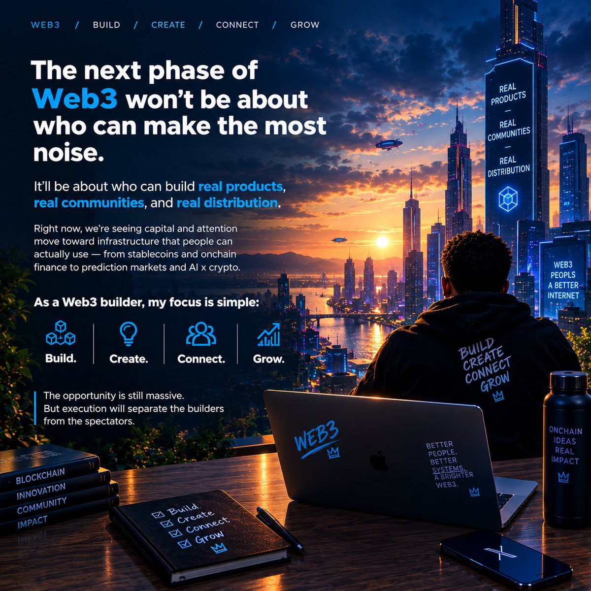 victoronchain00's tweet photo. Looking at the recent days, we can all agree that Web3 is entering another building phase.

Less noise.
More products.
More users.
Better distribution.

And I’m focused on being on the building side of that shift. https://t.co/xQroPfqV3u