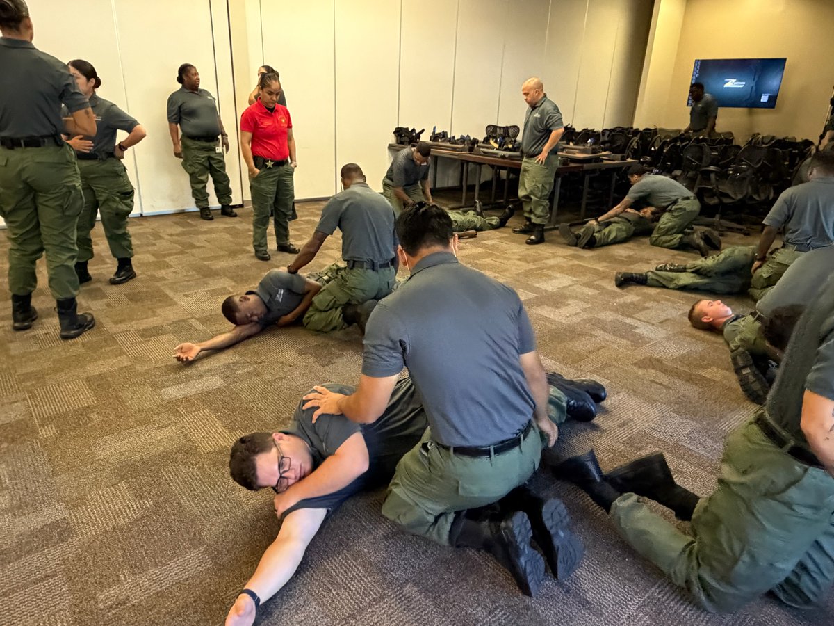 HCSOSheriff's tweet photo. Detention Class 26-05 cadets got hands-on training in first aid and victim stabilization.
These are the skills that turn the first few minutes of an emergency into a chance to save a life.
Every practice in the classroom today is preparation for the moment it matters. That's what it means to protect and serve.