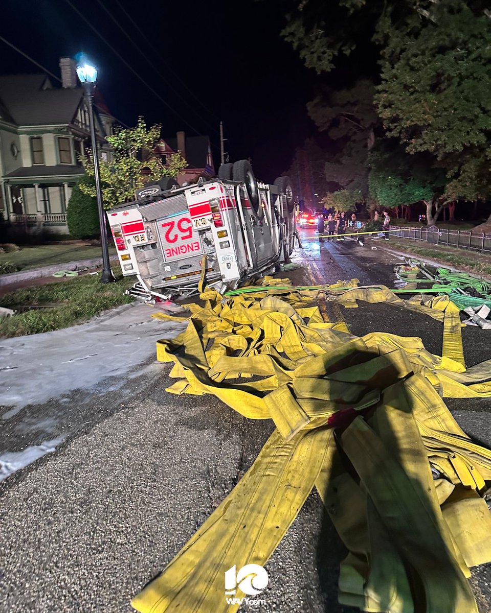 WAVY_News's tweet photo. A firefighter was taken to the hospital following a fire truck overturning Monday night in Smithfield.

According to the Smithfield Volunteer Fire Department, the single-vehicle crash happened around 11 p.m. while crews were responding to a reported structure fire. https://t.co/HOaRC4xz23