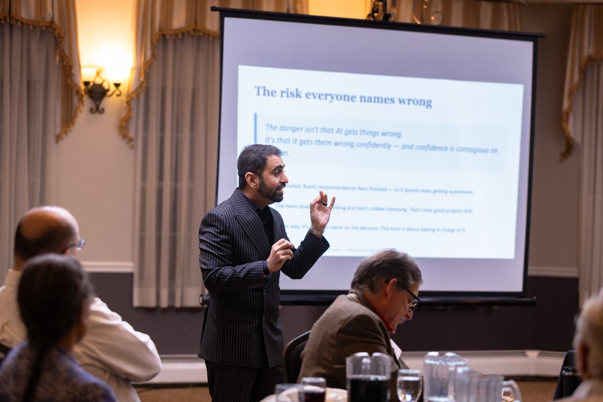 AmerPMConsultan's tweet photo. Last week, I had the honor of speaking at #PMINJ, the PMI - New Jersey Chapter (PMINJ)
It was an amazing experience.
This hybrid event brought together 30+ senior professionals in person and over 200 virtually.
I shared my research, experience, and practical frameworks on AI in project management.
We discussed A.I.D.E.R., my signature framework for setting guardrails around AI, and I walked through the 5 checks every project manager should run when interacting with AI.
Of course, we also covered my B.R.I.E.F framework for how to talk to AI clearly and get reliable outputs.
The best part for me was the energy in the room and the quality of the Q&A.
The questions from these senior project professionals made me think twice, challenged assumptions, and stayed tightly aligned with the real trends and issues in AI for project management.
Grateful for the opportunity to contribute to this community and looking forward to more conversations like this in the future.