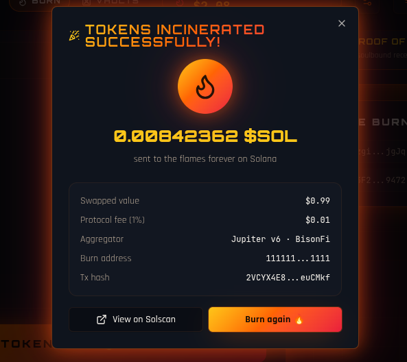 Apolloburnapp's tweet photo. First solana:So11111111111111111111111111111111111111112 burned!! Let's try together! https://t.co/iWZaE7zDI7
