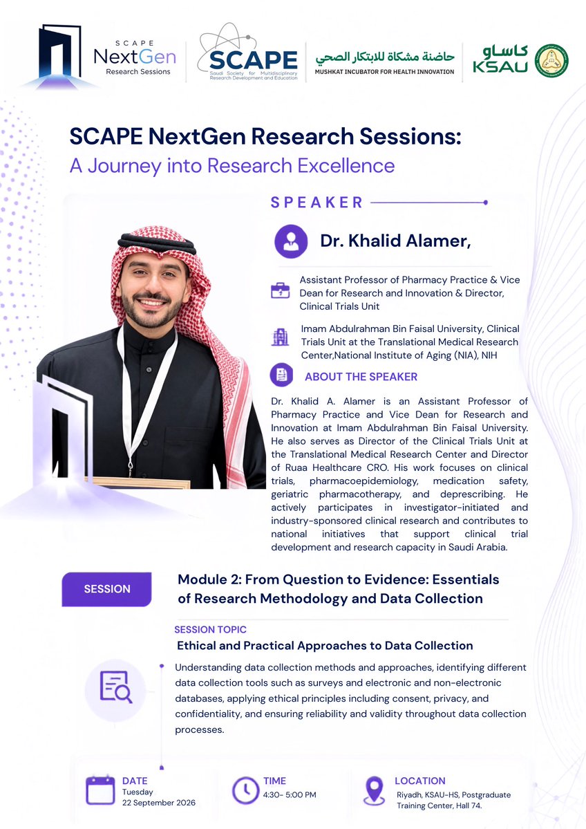 Scape_Society's tweet photo. We are pleased to have Dr. Khalid Alamer as a speaker in the #NextGen Research Sessions
#Awareness_Community_Service_Track https://t.co/Xaud7Jf5IW