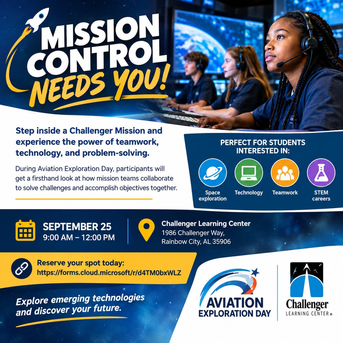 powerupedu's tweet photo. 🚀 Join us Sept 25 at Challenger Learning Center for Aviation Exploration Day! Discover STEM, teamwork &amp; space. 🔗 https://t.co/nL5W2a8NDa #AviationExplorationDay #ChallengerLearningCenter #STEM #SpaceEducation #FutureWorkforce https://t.co/ooK27uSGFp