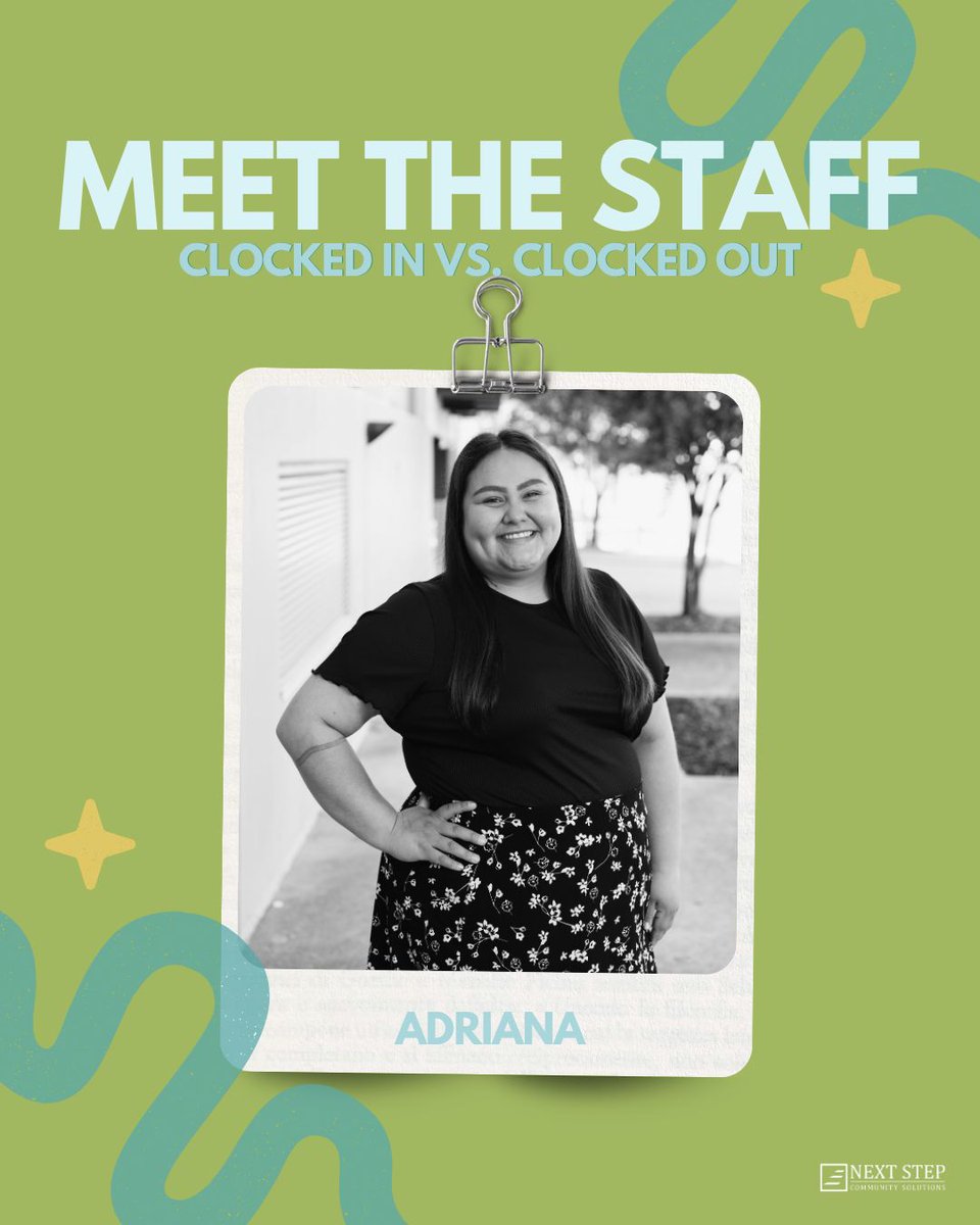 NextStepTX's tweet photo. ⏰ CLOCKED IN / CLOCKED OUT ⏰

Meet Adriana, our Director of Prevention Programs!

Clocked IN: making a difference at Next Step.
Clocked OUT: being fully herself and enjoying life beyond the office.

Because there’s more to our staff than what they do at work!

#meetthestaff https://t.co/fTlokQj5W3