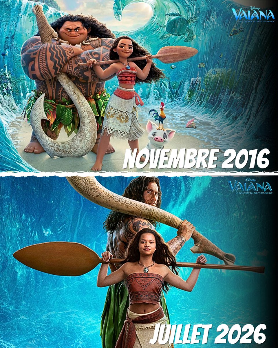 DreamSneyPixar's tweet photo. 🌺 VAIANA — ANIMATION VS LIVE ACTION 🌊

🎬 Vaiana (2016)
⏱️ 1h47 | 💰175M$ | 🌍643,5M$ | ⭐7,6/10

🎬 Vaiana — Live Action (2026)
⏱️ 1h55 | 💰250M$ | 🌍≈323M$ | ⭐soon

🆚 Le live action vient de sortir : ses chiffres peuvent encore évoluer

#Vaiana #Moana #Disney #LiveAction https://t.co/tPTw0n5LSR