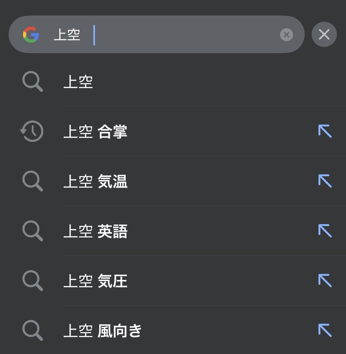 cobta's tweet photo. Googleサジェストで「上空」って入れたら「合掌」って出てくるのは日本だけ。 https://t.co/s2fTWCtDs9