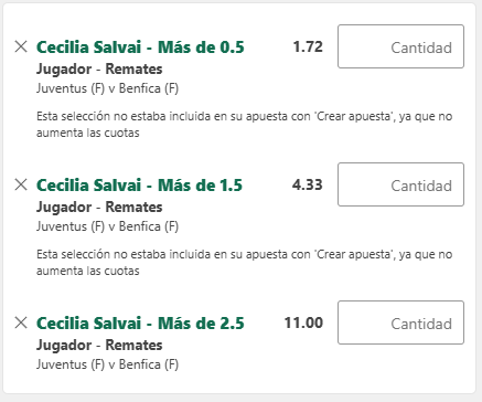 IcardiPicks's tweet photo. Cecilia Salvai

👉🏽 El ultimo partido, la final de la Coppa Italia, no jugó (desconozco el motivo)

👉🏽 El año pasado jugó todos los minutos de los 6 partidos de champions

👉🏽 Se enfrentan al Benfica que recibieron 7.83 córner por partido la campaña pasada

👉🏽 En el H2H mas reciente, el año pasado, Cecilia le marcó los 2 goles de la victoria. (2-1)

Si es suplente, nula.