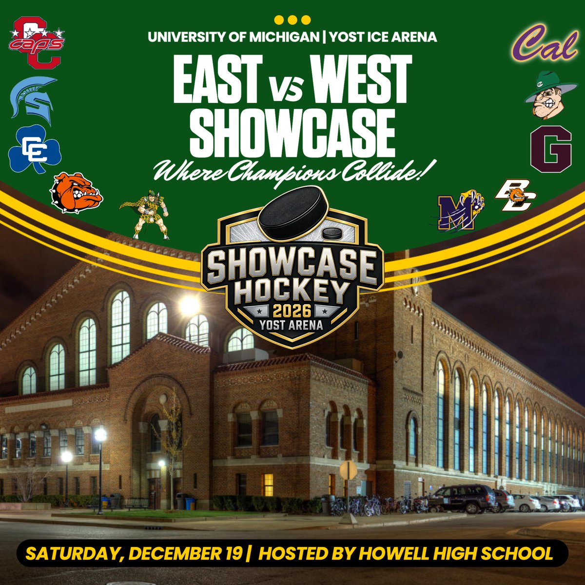 HowellVHockey's tweet photo. We are excited to host this year's East vs. West Showcase at the historic Yost Ice Arena in Ann Arbor.. @MichHSHockey @statechampsmich @SeanPBali @mikeiavasile @HowellAthletics https://t.co/4hwPXAAVJ7