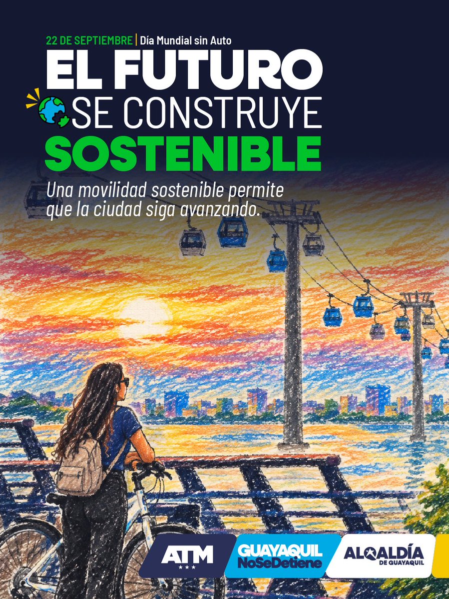 ATMGuayaquil's tweet photo. 🚲🌱 Hoy conmemoramos el Día Mundial sin Auto, una fecha que nos invita a reflexionar sobre cómo nos movemos y el impacto de nuestras decisiones en la ciudad.

Caminar, pedalear y utilizar medios de transporte sostenibles contribuye a construir una movilidad más amigable con nuestro entorno.

El futuro de Guayaquil también se construye desde la forma en que nos movemos. 💚

#GuayaquilNoSeDetiene