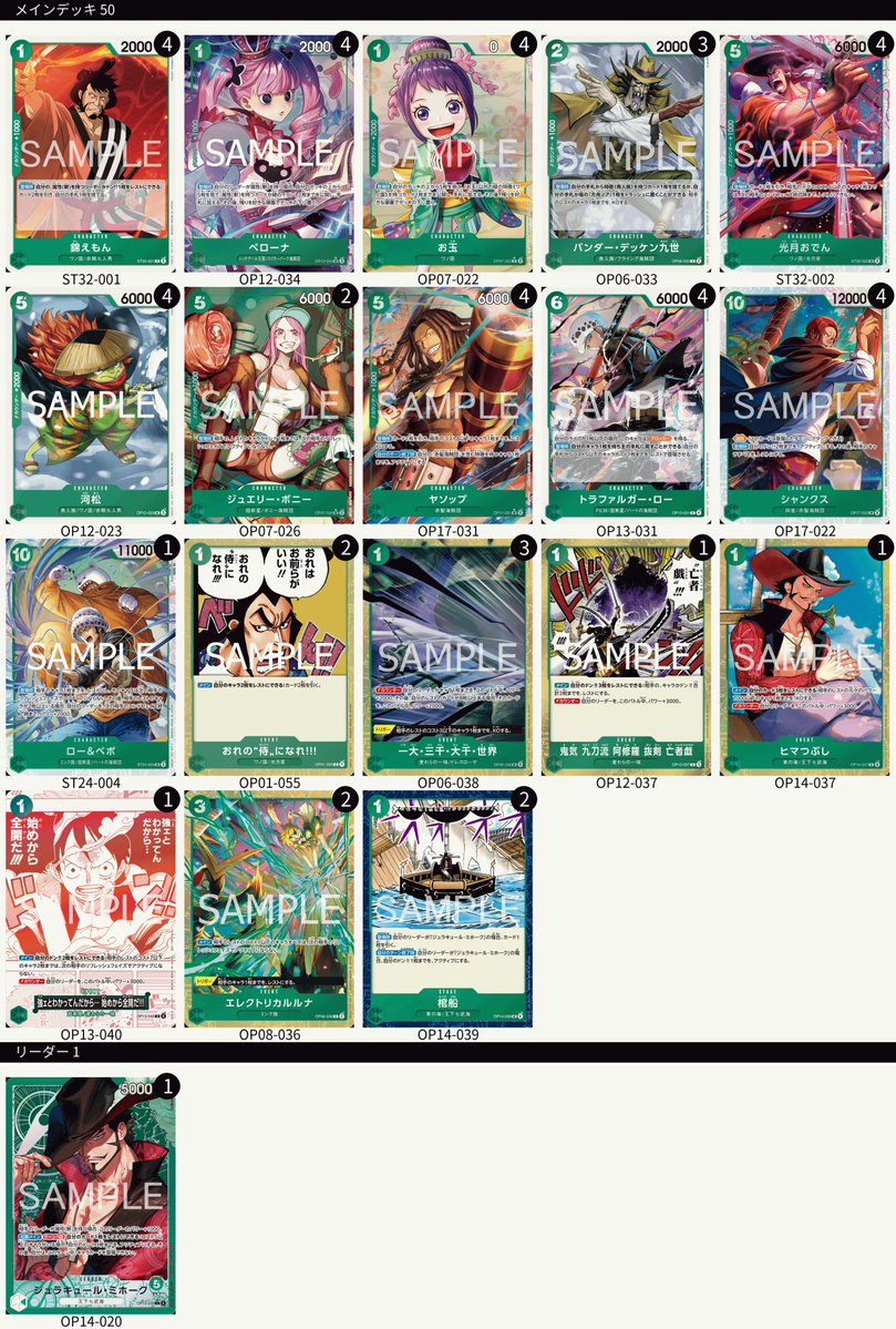 1xion4anb's tweet photo. カードキングダム溝の口　店舗予選　9/22
使用　緑ミホーク　2/32位

赤黒サボ　　後　○
黒ルフィ　　後　○
緑ミホーク　後　○
紫エネル　　後　○
黄ボニー　　先　✕

店舗予選一発通過やったー！！
シルバーウィークありがとう…！
最近ワンピカ頻度減ってたけどまた気合い入れ直します https://t.co/crraNEOom5