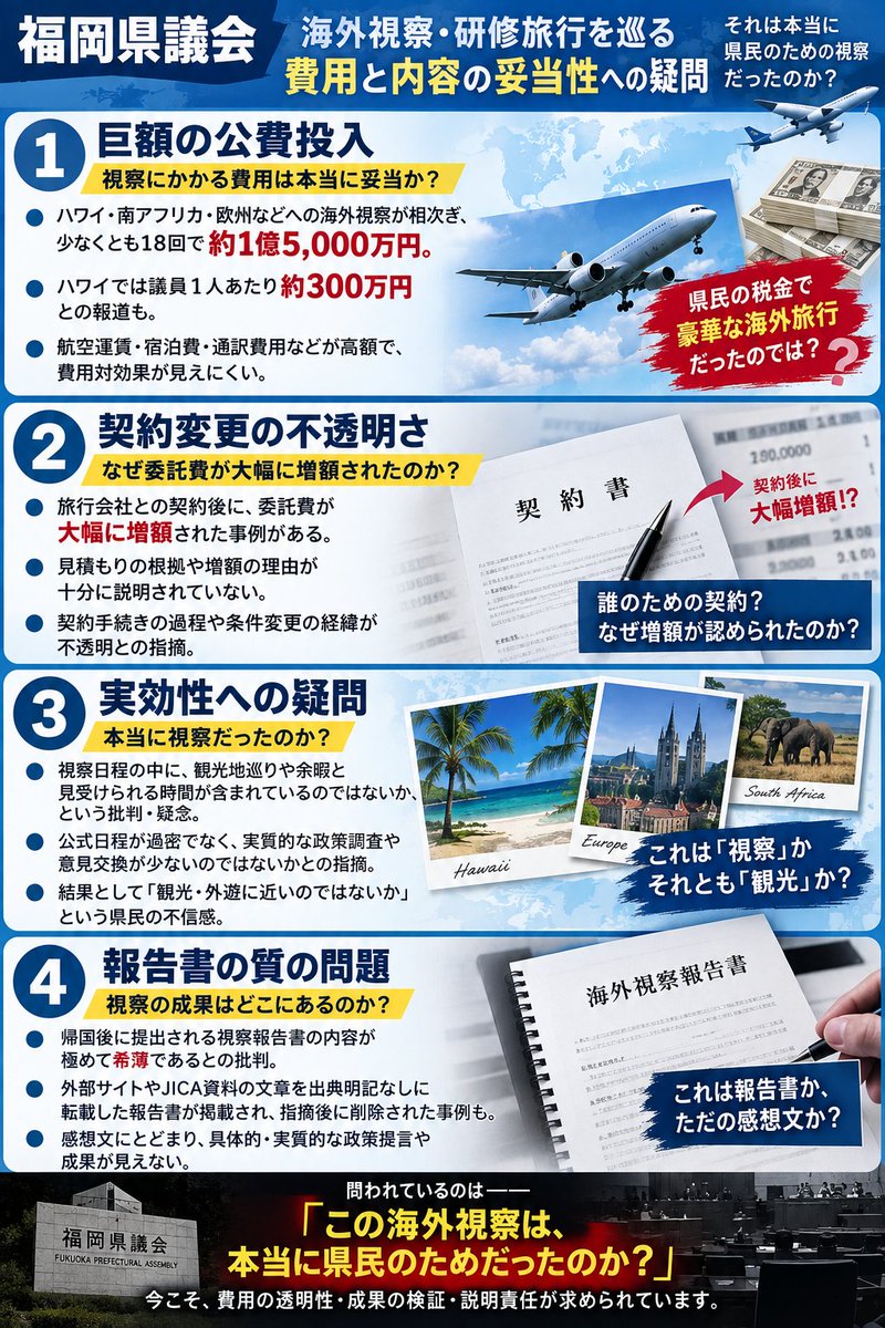 karisomenona's tweet photo. 動画炎上は そもそも
公金支出他の疑惑の噴出
が先にあったから

①海外視察への疑問と批判
②ワンヘルス事業への批判
③議会ガバナンスへの批判

動画炎上に対し
林県議は盛んに論点をずらし
当初の批判から逃げるばかり

④論点ずらし

今問われてるのは
「成果」ではなく
「手段と過程」の適切さだ https://t.co/lqmM1P9wtS